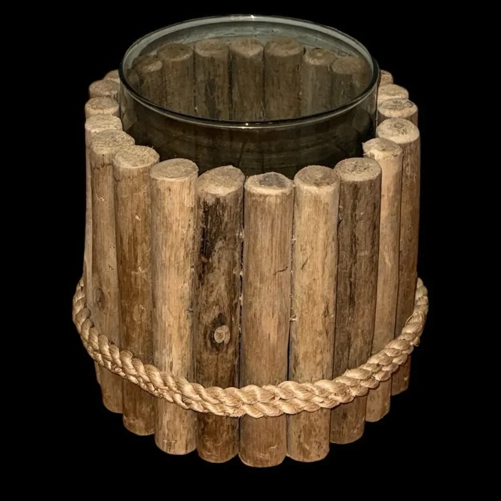 Rustic Wooden Candle Holder with Glass Insert